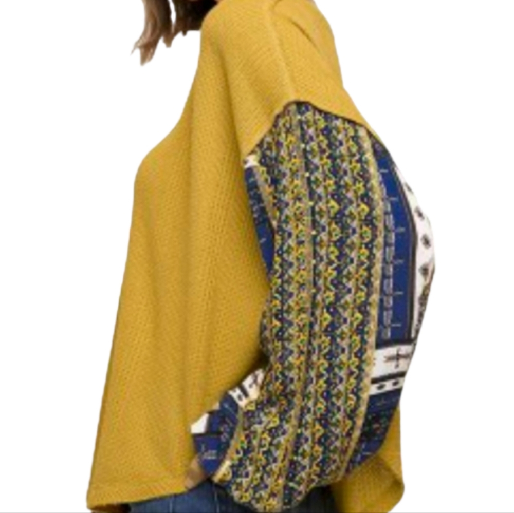 Umgee Oversized Waffle Knit Top Small Abstract Yellow Green Chartreuse F… - Picture 4 of 14